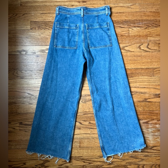 Zara Jeans Women Sz. 10 The Marine Straight Wide Leg High Rise Raw Hem Denim - Picture 2 of 7